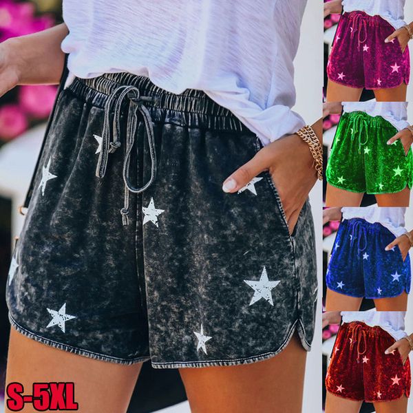 

summer womens designer plus size 5xl shorts loose star printed solid color mid waist short pants casual female clothing, White;black