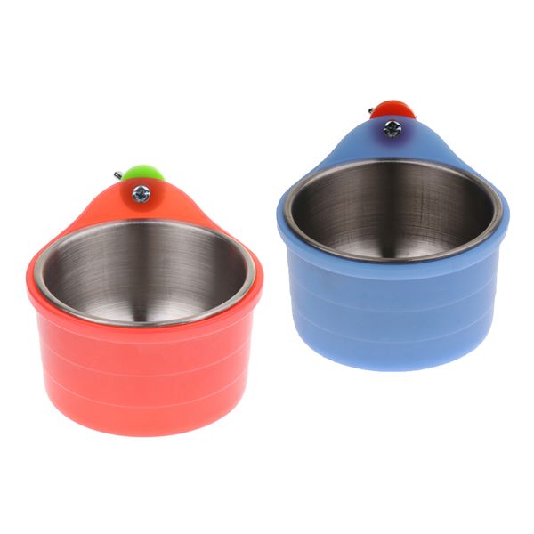

2pcs bird parrot feeding cups, cage hanging stainless steel bowl with clamp