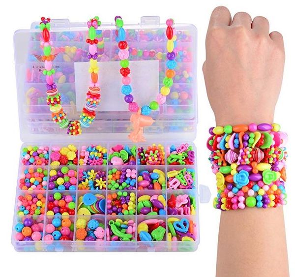 Schmuckherstellungsset, DIY bunte Pop-Perlen-Set, kreative handgefertigte Geschenke, Acryl-Schnürung, Aufreihen von Halsketten, Armbändern, Basteln für Kinder, Mädchen