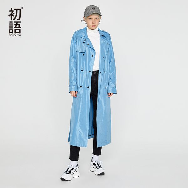 

toyouth autumn slid elegant women long trench coat casaco feminino plus size overcoat female all match classic vintage clothing, Tan;black
