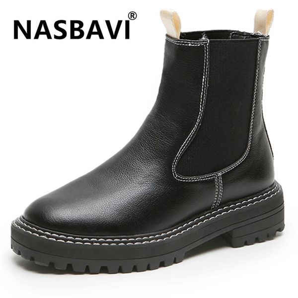 

cow suede leather women fashion mid heel boots round toe elastic band women shoes spring autumn non-slip party ladies shoes, Black
