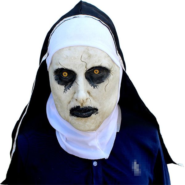 

the nun horror mask cosplay scary latex masks with headscarf full face helmet halloween party props, Silver