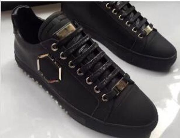 

men designer sneakers punk style runner shoes genuine leather with iconic metal skull time casual luxury shoes runner sneakers 222, Black