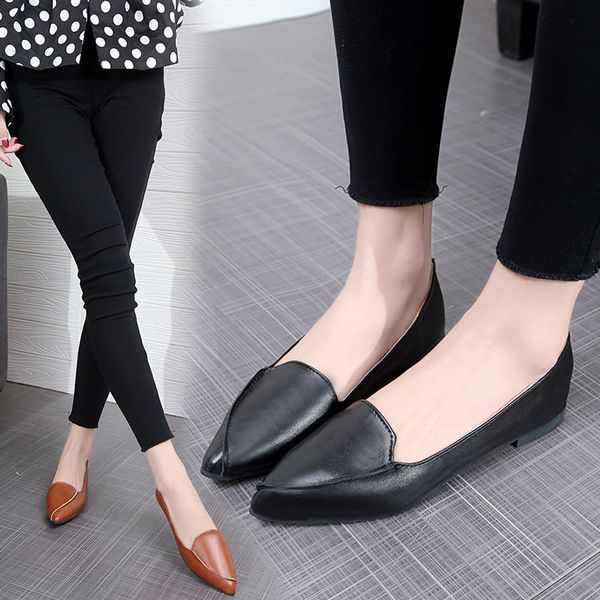 

all-match moccasin shoes pointed toe casual female sneakers low heels shose women shallow mouth autumn moccasins dress new, Black