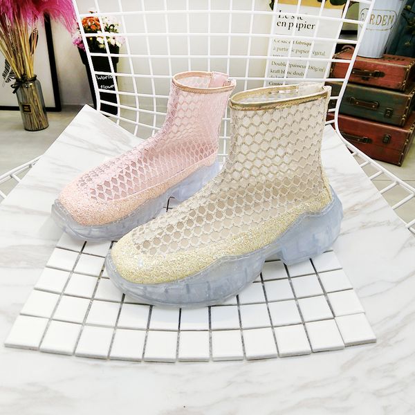 

women's summer boots fashion sequins roman style ankle boots for woman jelly shoes thick sole woman 2019 summer boot shoes, Black