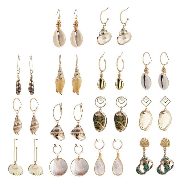

boho irregular natural seashell conch dangle drop earrings beach fashion jewelry, Silver