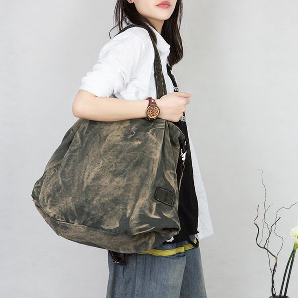 

новый модный тренд дикая крупнотоннажная сумка женщины плечо диагональный крест портативный мешок осень и зима искусство ретро холст сумки