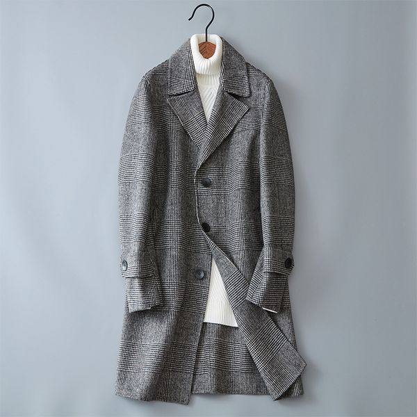 

2017 winter new style men's fashion thicken trench coat jacket men's casual windbreaker woolen coats men overcoat, Black