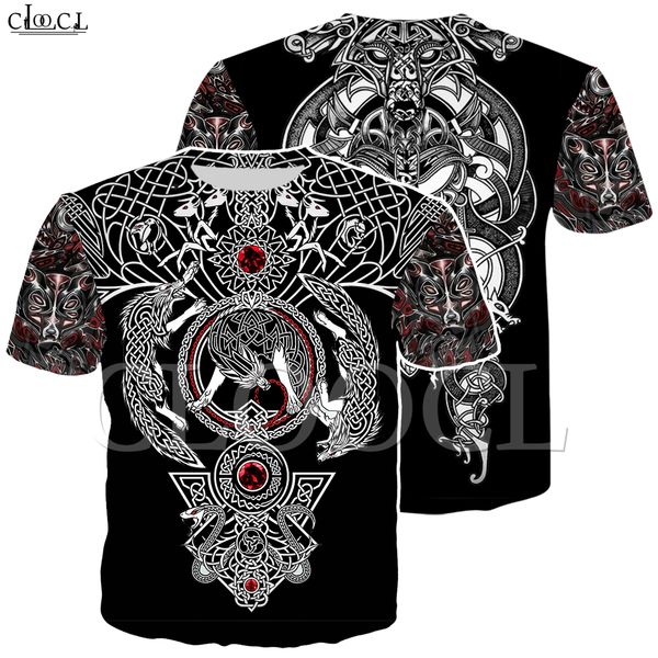 

factory wholesale nordic viking tattoo art skull t shirt women men pirates 3d print t-shirts vikings king short sleeve casual, White;black