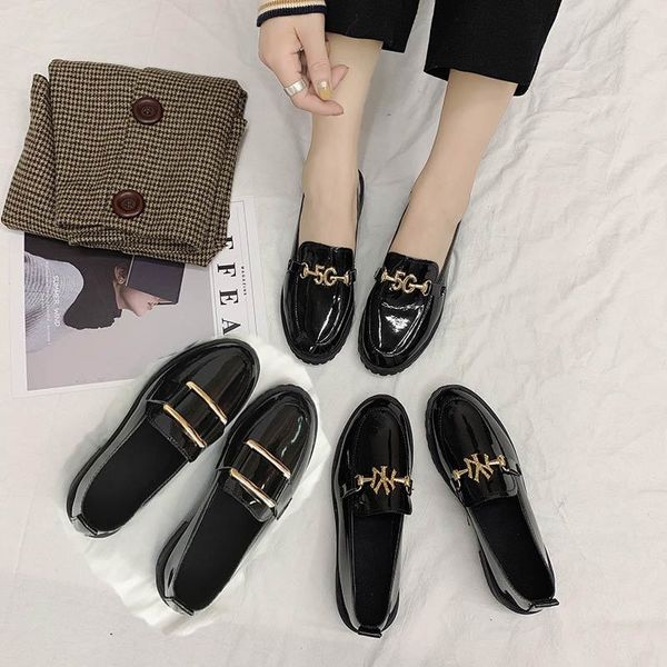 

2020 school girl shoes girls party thick with joker small leather zapatos college wind leisure middle heel princess loafers, Black;grey