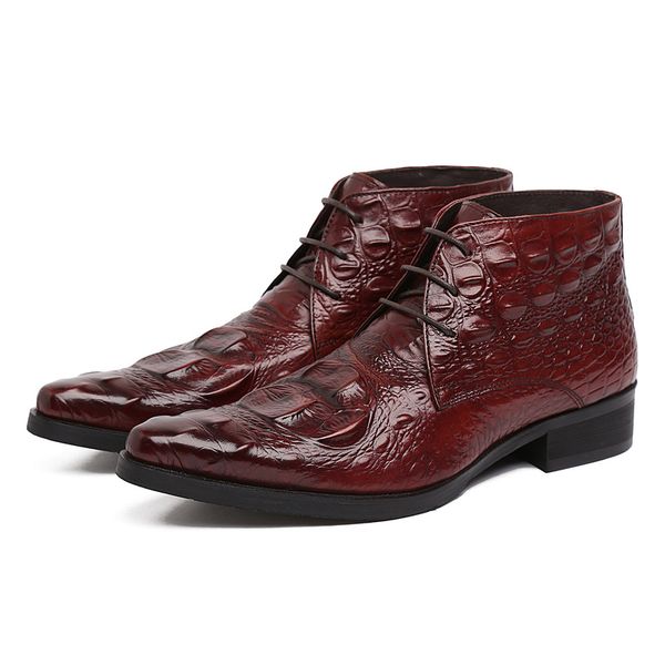 

large size eur45 crocodile grain black /brown tan formal wedding shoes mens ankle boots genuine leather mens work shoes