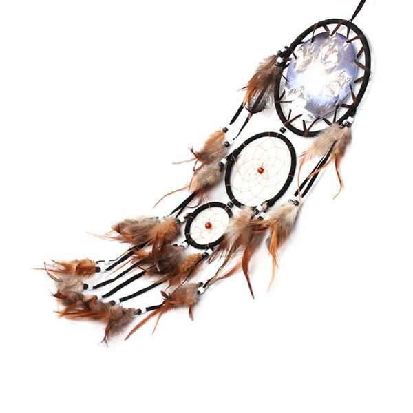 

home wall hanging decoration wolf pattern ornament dream catcher with feathers