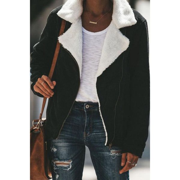 

new women ladies warm winter wear teddy bear fleece solid color jacket zip up oversize outwear coats, Black