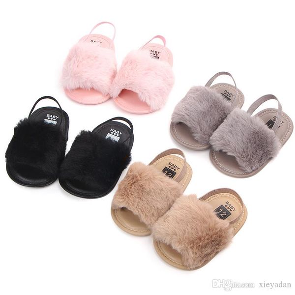 Moda Scarpe da bambino in pelliccia sintetica Estate Cute Infant Neonati maschi ragazze scarpe suola morbida Scarpe da passeggio indoor per 0-18M