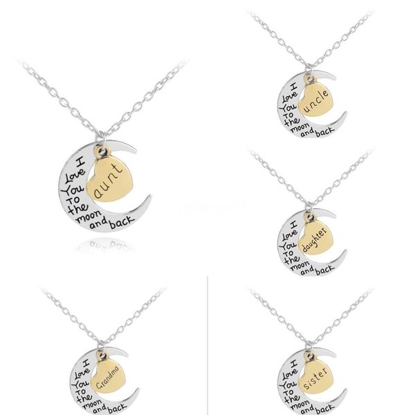 

i love you to the moon and back letter necklace mom dad daughter son family lovers gift choker pendant necklace#860, Silver