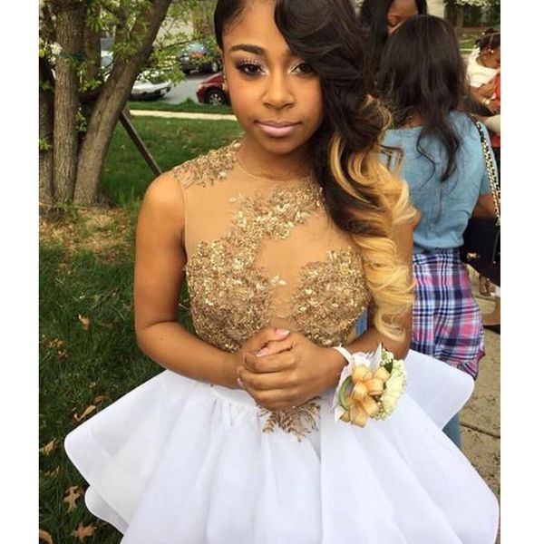 Short Cheap Homecoming Dresses For Summer With Gold Appliques