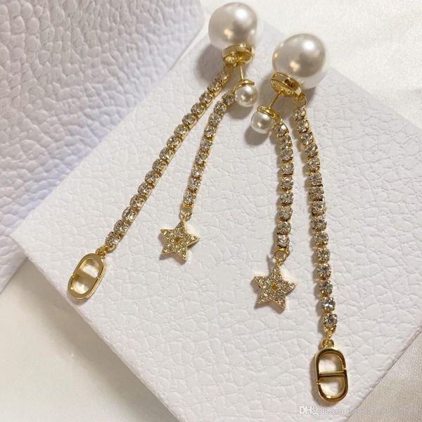 

new star letter tassel full diamond pearl designer earrings luxury designer jewelry women earrings, Golden