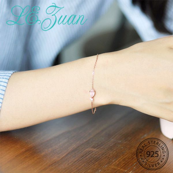 

l&zuan rose gold quartz bracelets for women 925 sterling silver chain bracelet & bangles rose quartz pink jewelry gifts, Golden;silver