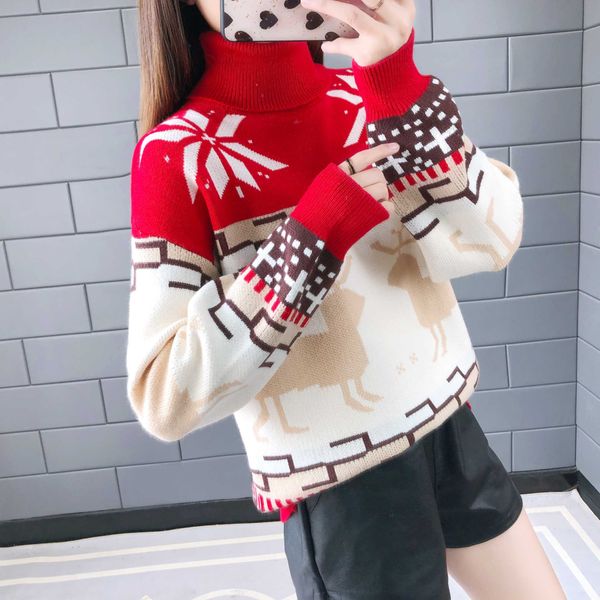 

thai street fashion cartoon sequins 2019 autumn and winter new year new year christmas loose large size long sweater high collar, White;black