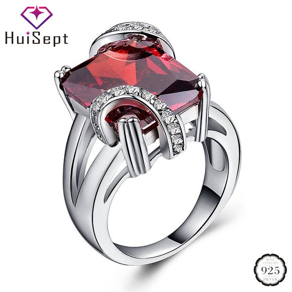 

huisept classic silver 925 ring rectangle shape ruby zircon gemstones jewellery ornaments for women wedding gift wholesale rings, Golden;silver