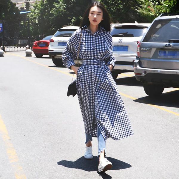 

z-zoux women coat women trench coats plaid color matching cotton summer long coats bandage loose summer 2019 fashion, Tan;black