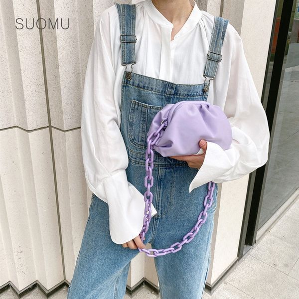 

day clutch evening party purse women ruched pillow messenger bag leather pouch chains shoulder bag 2020 summer new