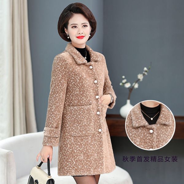 

big size faux jacket new autumn middle-aged women's winter gold mink coat long single breasted pocket woolen coat f2791, Black