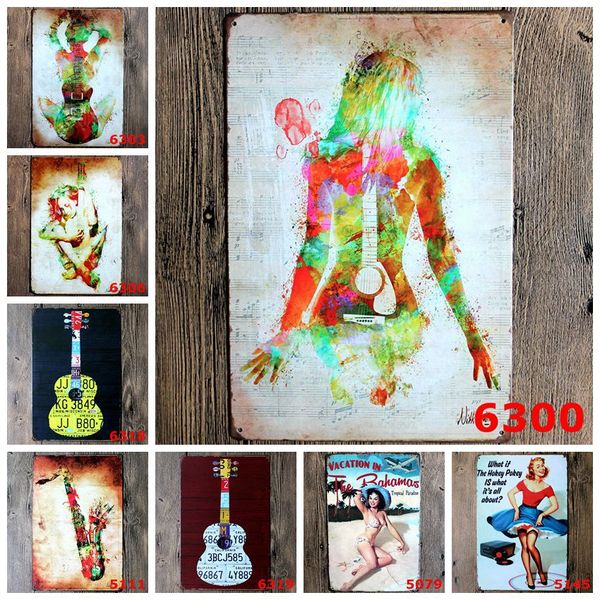 

violoncello horn metal signs love guitar and music retro poster vintage art painting for home bar cafe pub garage man cave wall decor