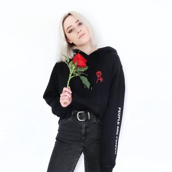 

2017 winter women hoodies sweatshirts loose casual hooded pullover sweatshirt rose letter print black long sleeve woman brand clothes