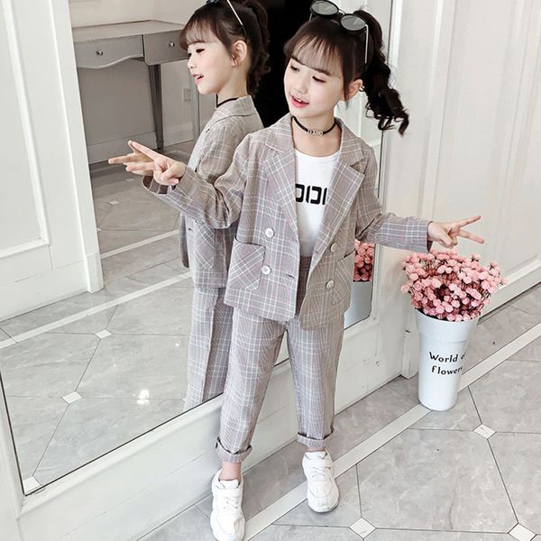 

teenage girls clothing set 2020 spring girls plaid suits jackets pants school tracksuit clothes children clothes 8 10 year, Blue