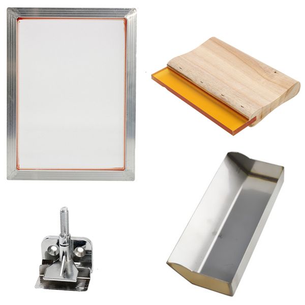 

5pcs/set screen printing kit aluminum frame + hinge clamp + emulsion scoop coater squeegee screen printing tool parts