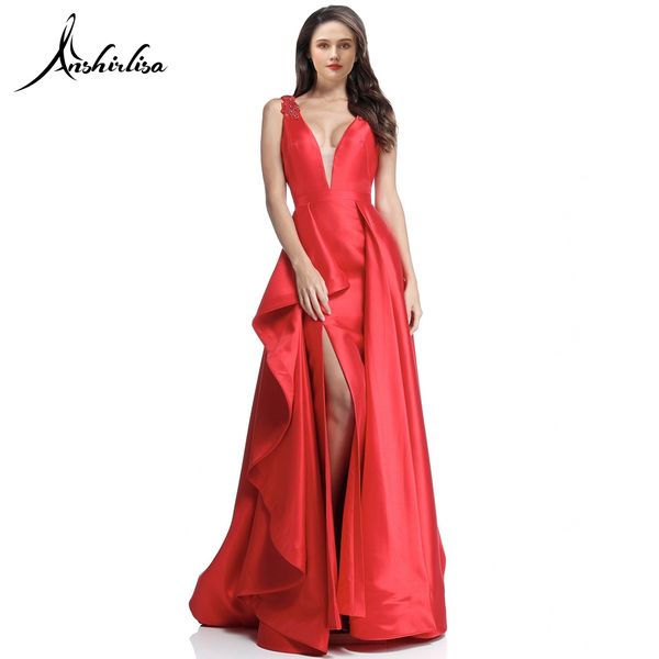 

anshirlisa женщины красный щелевой вечер атласное платье long элегантный backless sexy party платье простые формальное homecoming пром плать, White;black