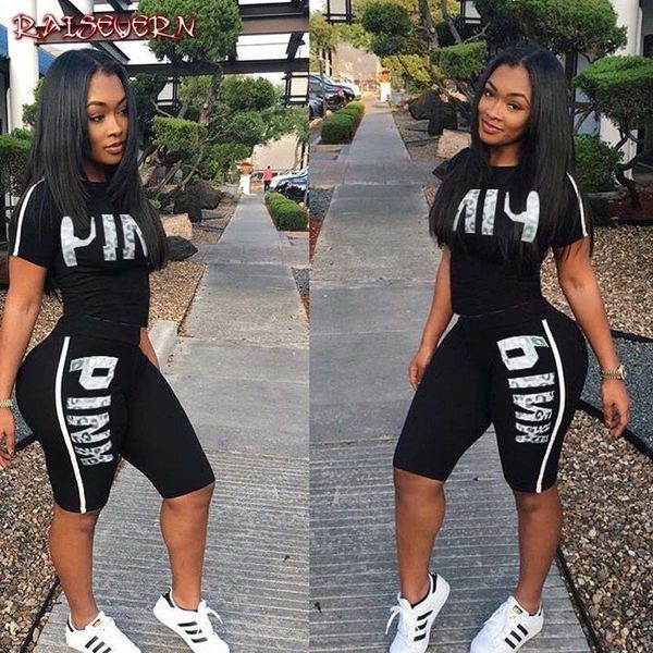 

womens clothing womens tracksuits letter print 2 set women summer two piece tracksuit short sleeve and knee length shorts outfit, Gray