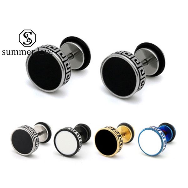 

new korean punk style men women titanium steel stud earrings electroplated gold dripping oil 6-12mm round stud earrings fashion jewelry, Golden;silver
