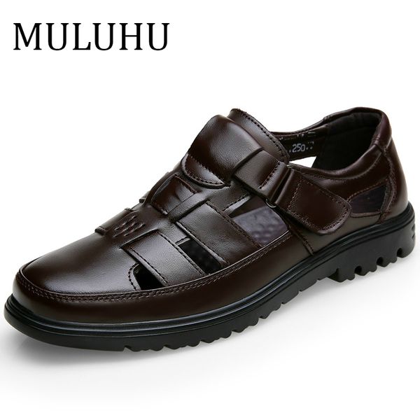 

muluhu summer new man shoes genuine leather men sandals breathable fashion social business office casual shoe autumn comfortable y200702, Black