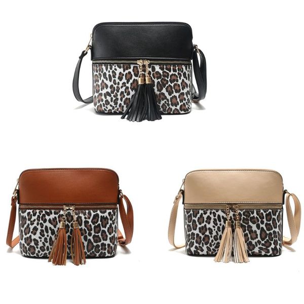 

women leopard pattern handbag pu leather shoulder bag with tassel tote purse q1qa