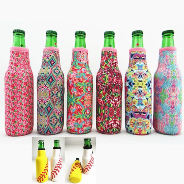 

lilly bottle wrap neoprene beer cooler baseball jewel coral rose mucho printing can cover bags kitchen tools 330ml an2113