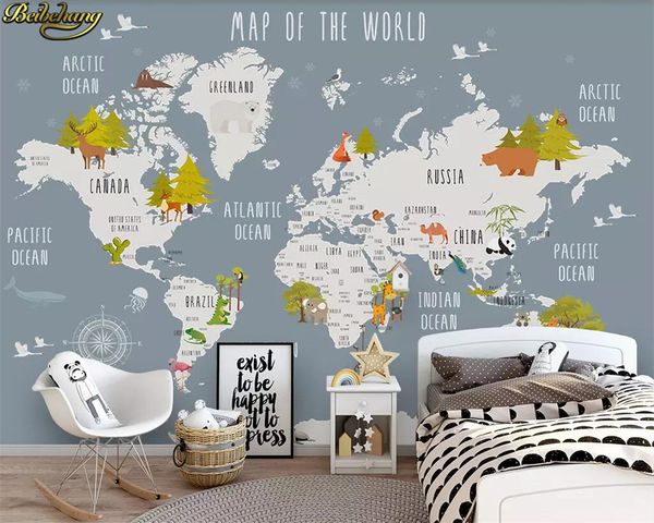 Beibehang Individuelle foto tapete wandbild cartoon welt karte hintergrund wand papers home decor papel de parede infantil wand papier