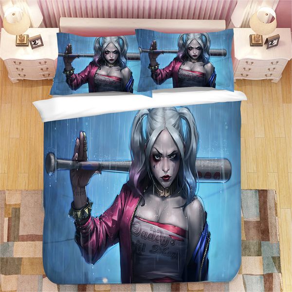 

suicide squad bedding set 3d print comic harly quinn duvet cover set cartoon character bed linen 3pcs au/us/eu size bed