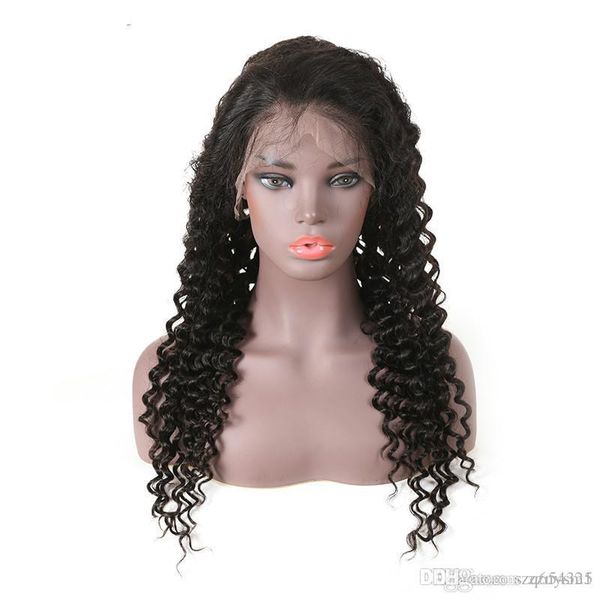 

brazilian deep wave full lace wigs part with pre plucked hairline high temperature silk wigs, Black