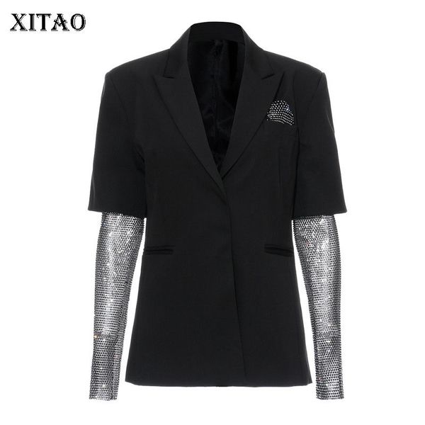 

xitao flash drilling sheath blazer women clothes 2019 hidden breasted patchwork autumn korea fashion new waist coat zll4314, White;black