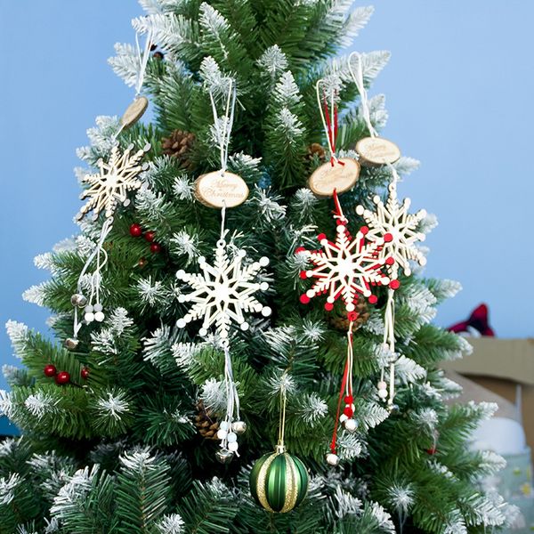 

christmas wood carving snowflake ornament with bell pendant party decor supplies