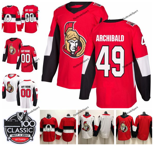 

2019 ottawa senators darren archibald hockey jerseys 100th classic mens custom name home red #49 darren archibald stitched hockey shirts, Black;red