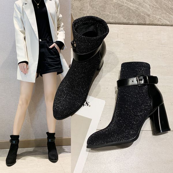 

women's shoes boots fashion boots new explosions bright surfacecloth beltdecorativethickwith wild ankl forwomenwomen, Black