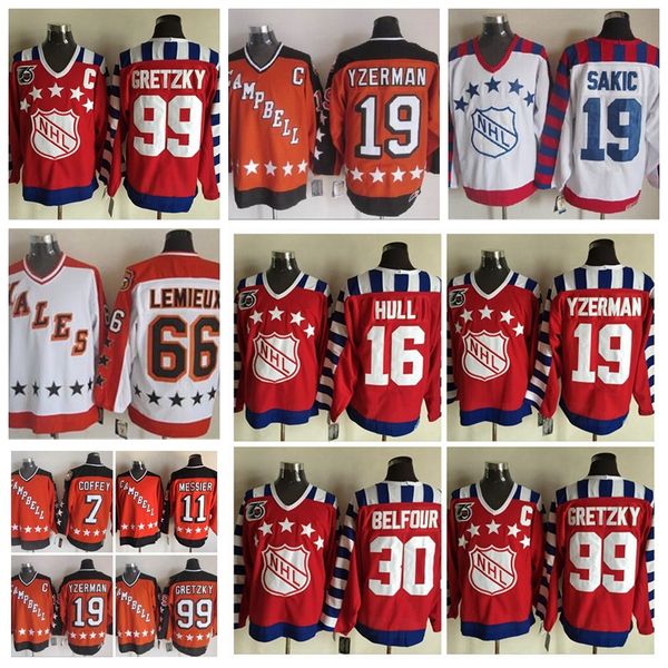 

fashion retro all star hockey jerseys joe sakic mario lemieux wayne gretzky bobby hull red white mens stitched throwback hockey jerseys, Black;red