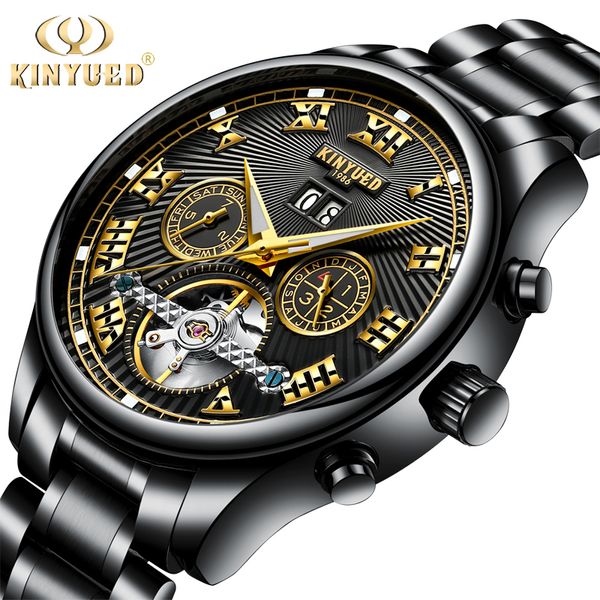 

kinyued skeleton watch men self-wind mechanical mens watches automatic stainless steel waterproof horloges mannen erkek kol saat, Slivery;brown