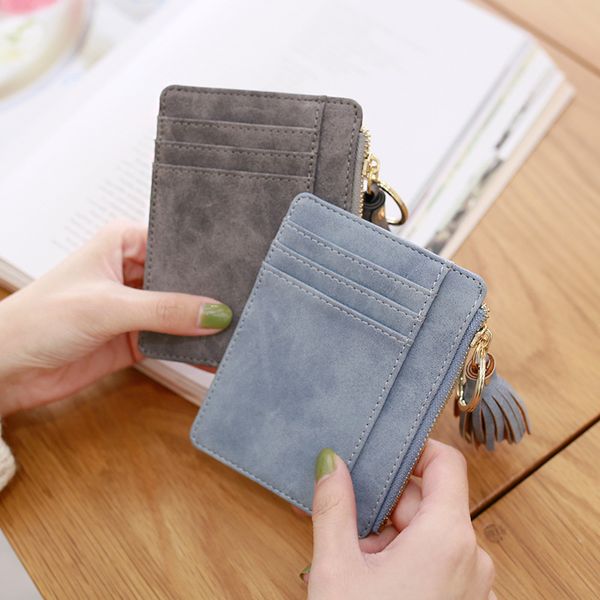 

slim women wallet short bag small pu leather credit card holders thin tassel zipper wallets coin pocket fashion clutch bag, Red;black