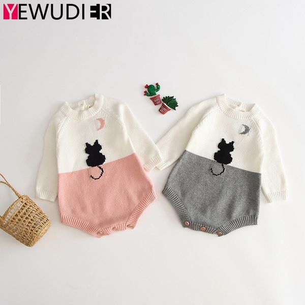 

baby boys warm clothes cute cartoon knitted rompers newborn girl long sleeve sweater toddler casual patchwork outfits autumn, Blue
