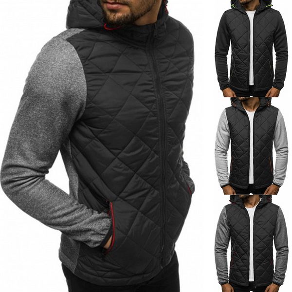 

classic patchwork jacket men hooded argyle winter clothes zipper cardigan jaqueta masculino casual warm elastic hoodies coats, Black