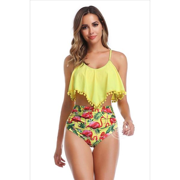 

2019 new style high waist ruffle trim swimsuit female bikini swimsuit brazilian swimwear summer vacation clothes